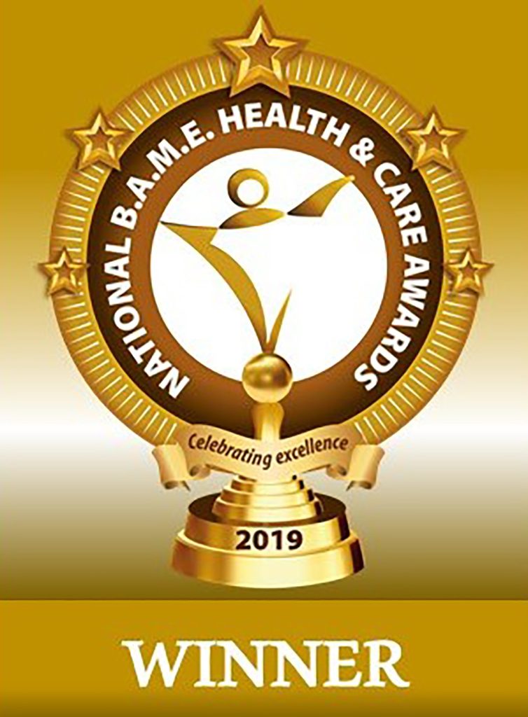 Graphic: National B.A.M.E Health and Care Awards Certificate, 2019 Winner