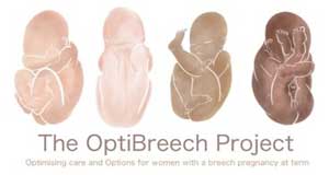 The OptiBreech Project logo, with sub line 'Optimising care and Options for women with a breech pregnancy at term'